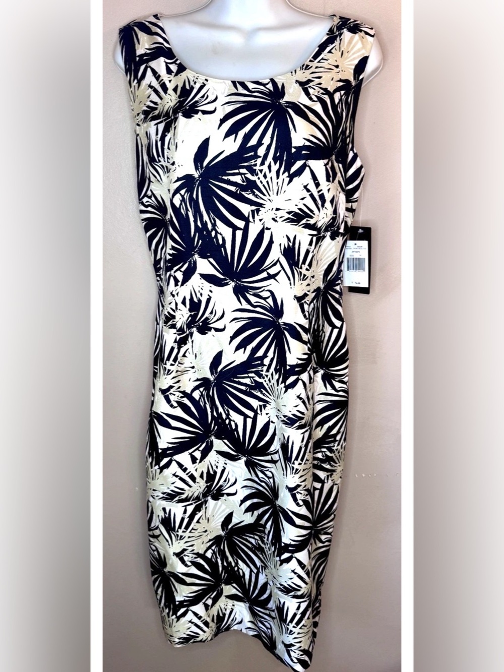 🌴ND DESIGN🌴 2-PC SATIN Palm-Print SLEEVELESS SHEATH DRESS+JACKET